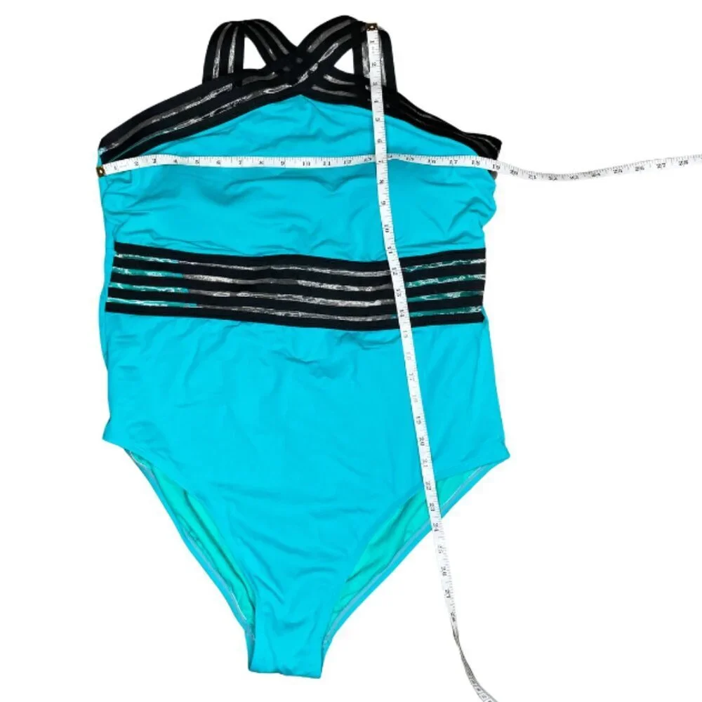 Boutique Tummy Control One Piece Swimsuit Front Crossover Mesh See Through XXL